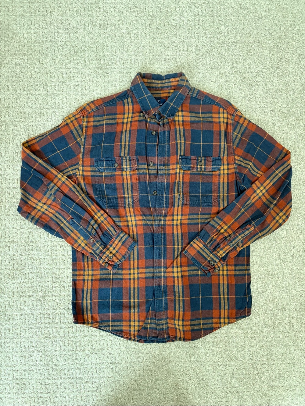 George Navy and Orange Plaid Button-Down Shirt